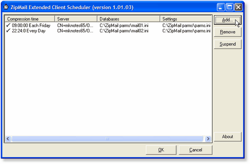 ZipMail /DB Extended Client - Tâches de compression