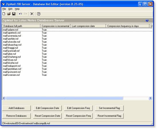 ZipMail /DB Server - Editor for the lists of databases to compress