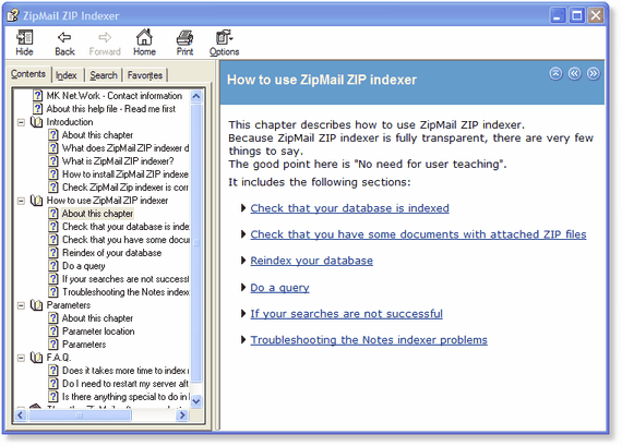 ZipMail Zip Indexer for Lotus Notes - Help File