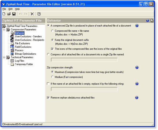 ZipMail Real Time - Parameter file editor